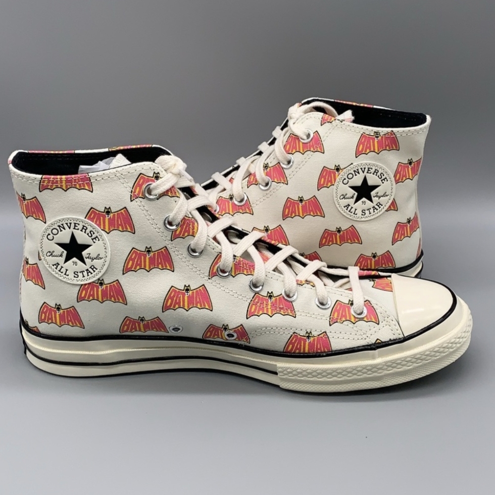 New Converse Batman Logo Chuck 70 Hi Top Canvas Pink White Beige Men's 10.5
